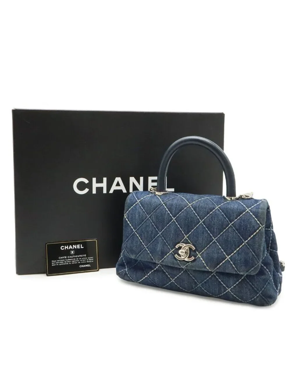 Chanel Wild Stitch Top Handle Flap Bag Coco XS Handbag 2-Way Chain Shoulder